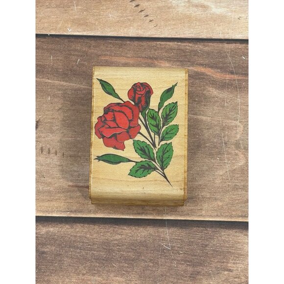 VINTAGE RUBBER STAMPEDE 503C ROSES WOOD MOUNTED RUBBER STAMP - Picture 1 of 4
